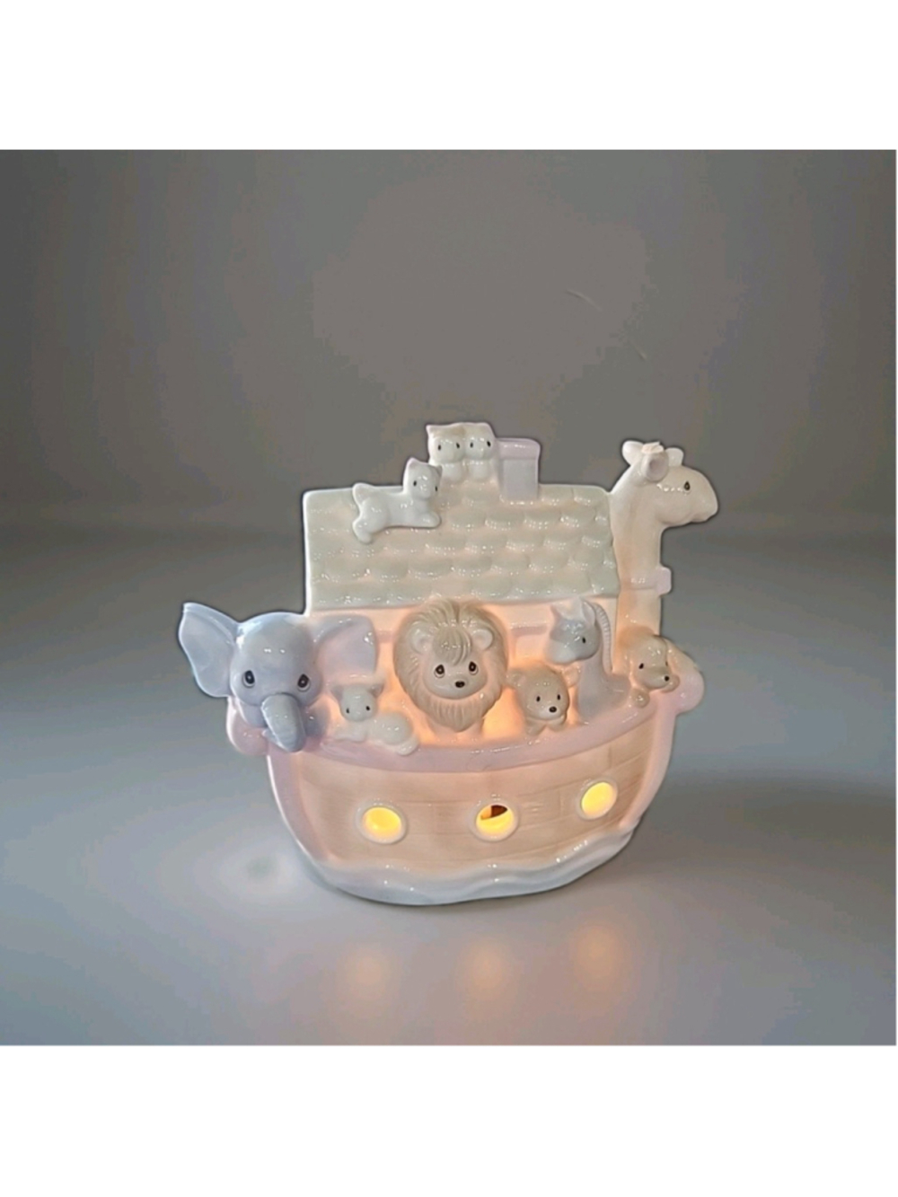 VTG Precious Moments Noah's Ark Ceramic Night Light, Lamp, ENESCO, '92,READ